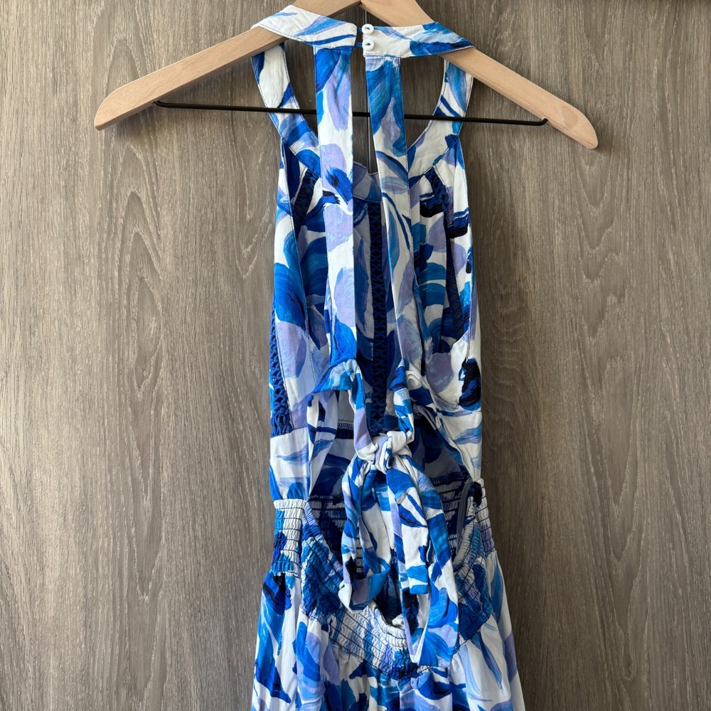 Abel The Label Maxi Dress Womens XS Blue Floral Boho Halter Backless Flowy - Picture 5 of 8